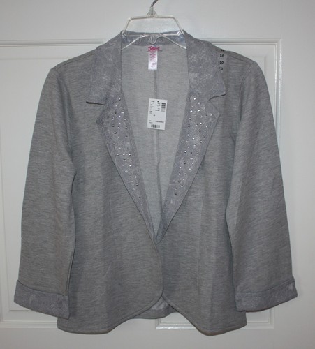 NWT Girls Justice Light Gray Jeweled Cardigan Size 20 - Picture 1 of 4