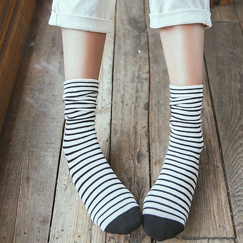 Women Winter Warm Gifts Cute Elastic Hosiery Striped Socks Cotton Knit - Picture 10 of 20