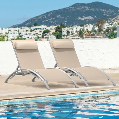 Domi Outdoor Chaise Lounge Set of 2 Aluminum Patio Chairs w/Adjustable Backrest