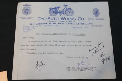 Cyc-Auto Works Co Letterheads Collection 1944 & 1947 - Foto 7 di 12