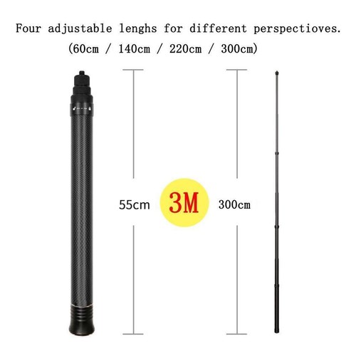 Adjustable Carbon Fiber Invisible Selfie Stick Long 3M For Insta360 Light Weight - Picture 5 of 21
