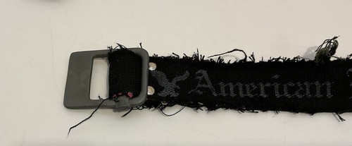 AE American Eagle Belt Small 24” Black Woven Spell Out Distressed/Frayed - Picture 4 of 6