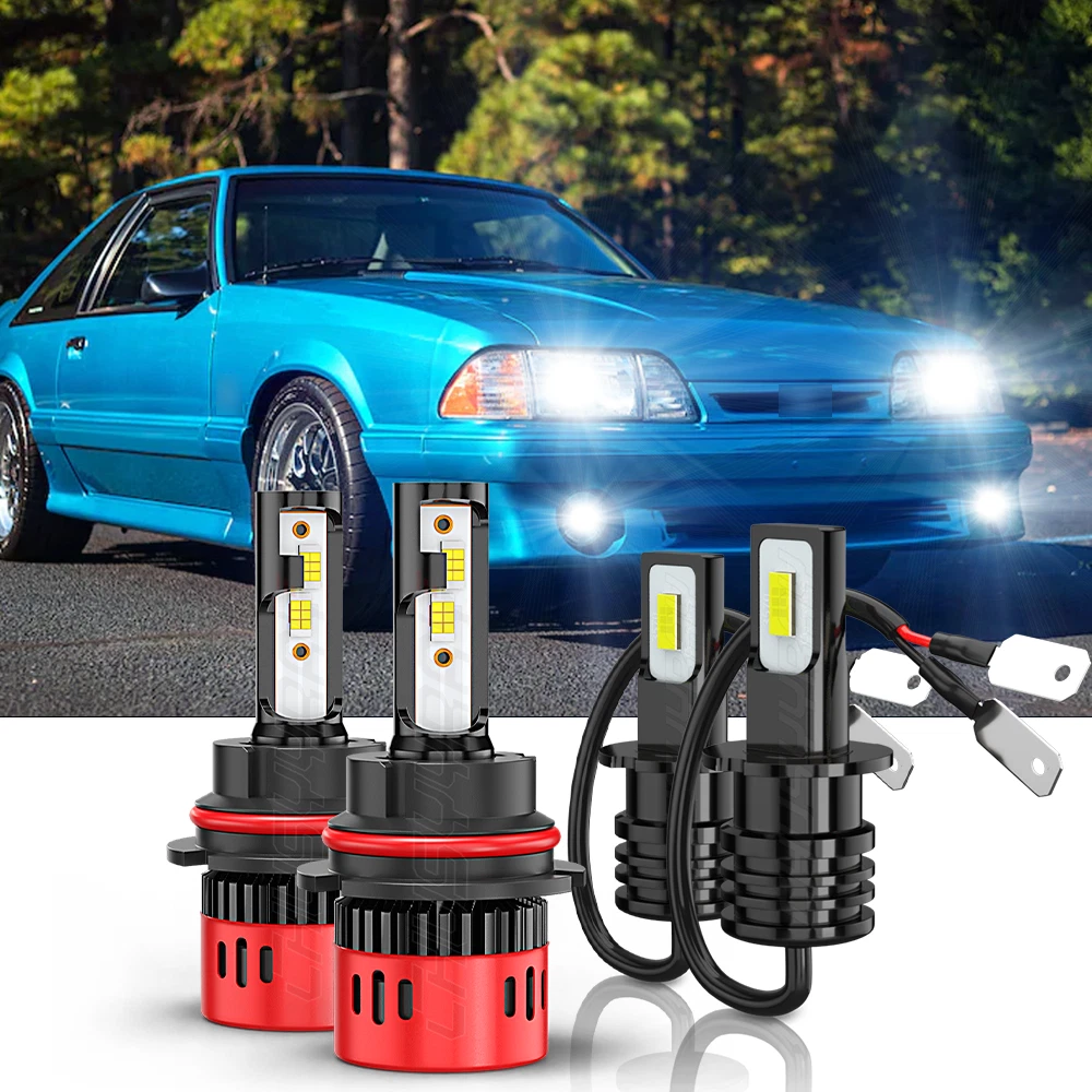 For ford Mustang 1988-1993 Combo LED Headlight Hi/Lo Beam + Fog Light Bulbs Kit