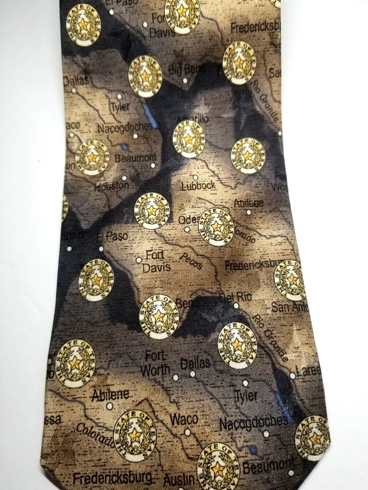 Corbata Tango by Max Raab Americana Series - Mapa de la ciudad de Texas marrón seda Foto 2 de 4