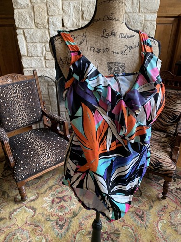 Tropical Pink Orange Blue Black White Swim Suit One Piece L XL - Picture 3 of 12