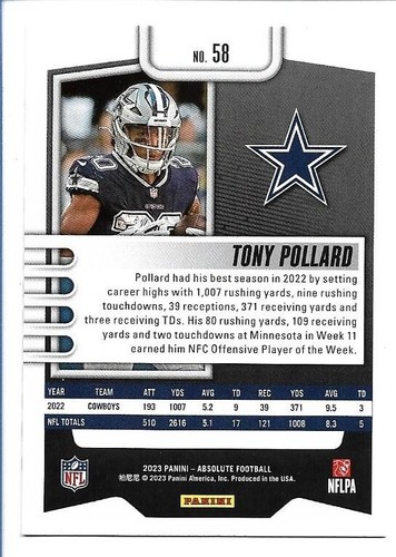 Tony Pollard 2023 Panini Absolute Purple #58 Dallas Cowboys - Imagen 2 de 2