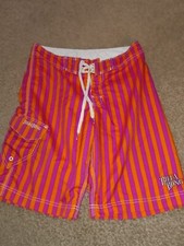 VINTAGE-EMBROIDERED-BILLABONG-SWIM TRUNKS-SIZE 30-ORANGE/PURPLE