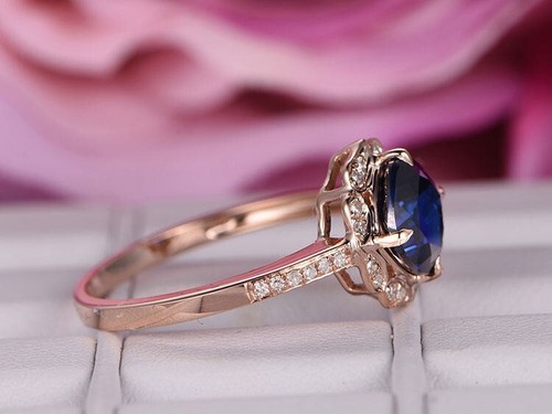 1.95ct Cushion Cut Natural Sapphire Diamond & Wedding ring 14K Rose Gold size 7 - Picture 2 of 8