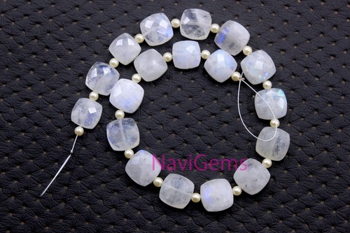 Natural Rainbow Moonstone, Faceted Blue Fire Square Shape Gemstone Size 11-12 MM - Picture 1 of 4
