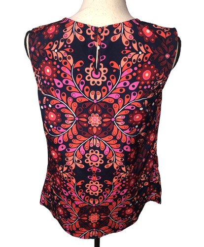 Sleeveless Top Size S Shell Red Blue Floral Paisley Print Shirt Lightweight - Picture 2 of 5