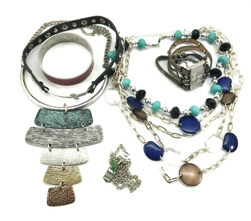 Lote Moda Joyería Agarre Bolso Pulseras Collares Tono Plata - Imagen 12 de 12