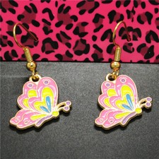 Hot Fashion Lady Pink Enamel Lovely Butterfly Crystal Women Stand Earrings