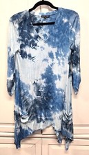BOHO CHIK WOMENS BLUE TIE DYED MINI DRESS-LONG TUNIC IN SMALL