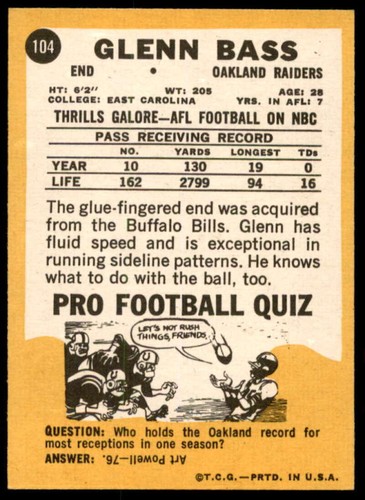 Tarjeta de bajo Glenn 1967 Topps #104  - Imagen 2 de 2