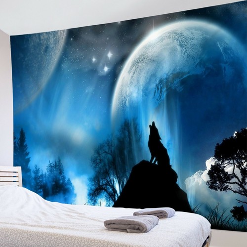 Wild Wolf Tapestry Fantasy Galaxy Planets Wall Hanging For Bedroom Living Room - Bild 2 von 14