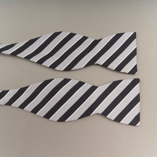 Beau Ties LTD Silk Bow Tie Black Silver Stripe Self Tie Adjustable Vermont USA - Picture 2 of 9