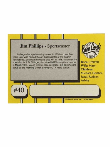 Excellent: Vintage 1990 Maxx Jim Phillips NASCAR Sportscaster Rookie Card - Picture 2 of 2
