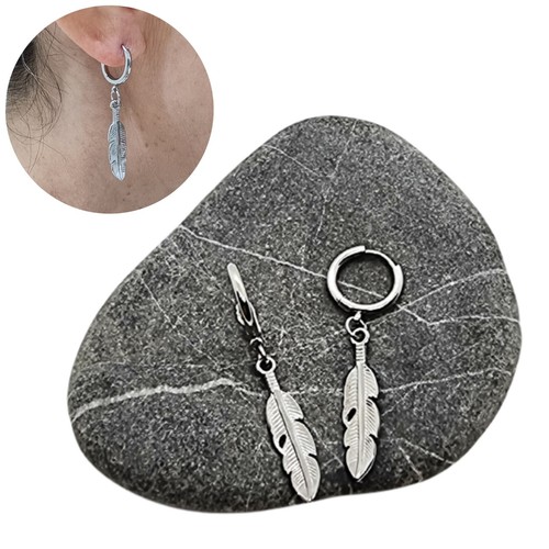 Men's Hoop Earrings with Feather Headbands for Women in Stainless Steel