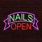 New "Nails Open" w/Banner 33x18X1 Inch Led Flex Window/Wall Indoor Sign 30355