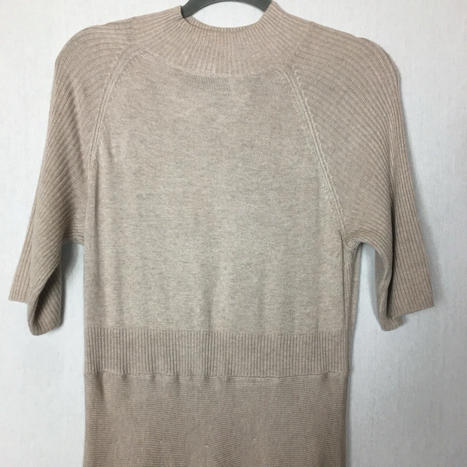 Magaschoni Jumper Sweater Dress Beige Knit Short Sleeve Fit & Flare Large — 第 3/4 张图片