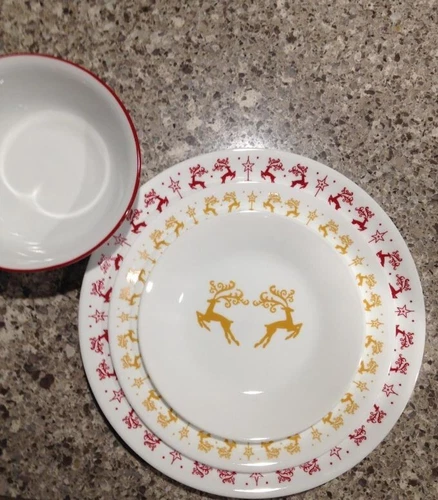 Rare Set of 6 + 6 Corelle DANCER & PRANCER Dinner & Dessert Plates