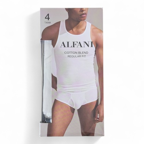 Men's Cotton Blend Tank Top A-Shirt Undershirt Ribbed 4 Pack TAGLESS White Med - Picture 2 of 5