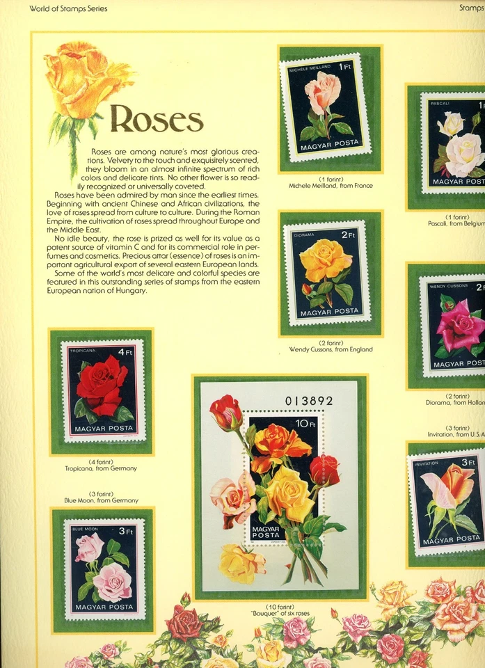 Postal Commerative Society World of Stamps Roses Stamps of Hungary - Image 2 of 3