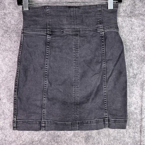 Free People Skirt Womens 4 Black Lace Up Stretch Denim High Waist - Picture 10 of 15