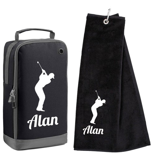 Personalised Golf Shoe Bag & Golf Embroidered Towel with Name Male or Female - Picture 3 of 22