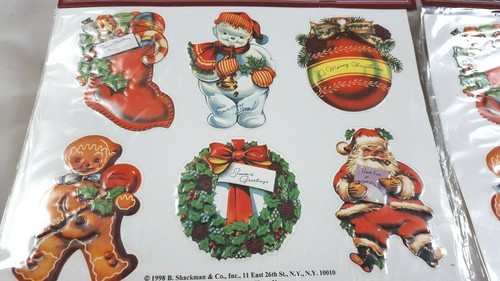 Weihnachtsaufkleber - 50er 12er Set - geprägt - Vintage Weihnachtsmann Schneemann Kranz - Bild 2 von 2
