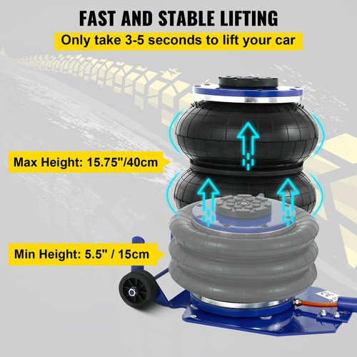 Car Pneumatic Triple Air Bag Jack Trolley 3Ton 6600lbs Max 400mm Lift Height UK - Picture 7 of 12