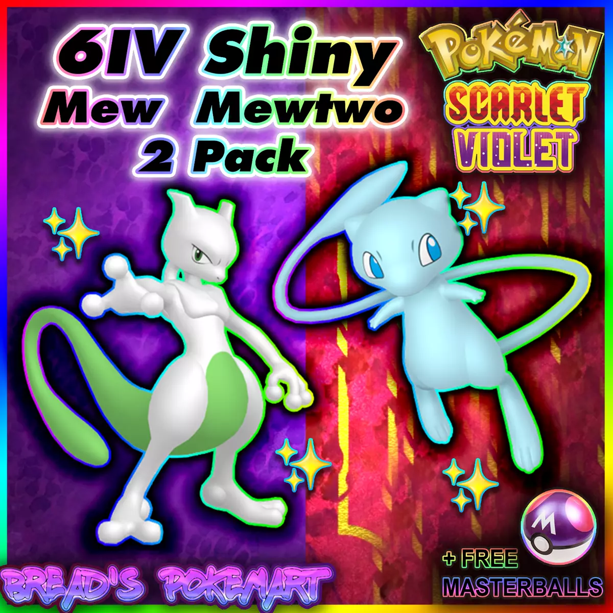 Shiny Legendary Mewtwo / Pokemon Let's Go / 6IV Pokemon / Shiny