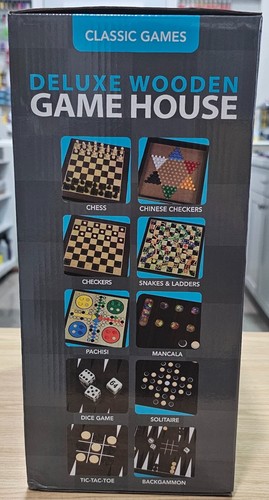 Deluxe Wooden Game House (10 Games) chess, checker pachisi dice solitaire & more - Picture 2 of 3