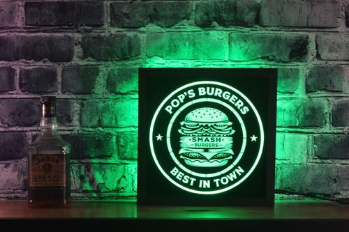 Smash Burger LED Sign Bar Lighted 12x12 Custom Non-Neon Cheeseburger - Picture 6 of 9