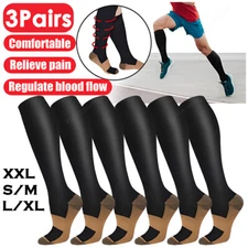 3 Pairs S-XXL Copper Infused Compression Socks 20-30mmHg Graduated Mens Womens