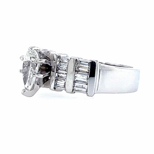 1.85 ct H/VS1 Pear Shape Lab Created Diamond Baguette Engagement Ring 14K WG - Picture 3 of 3