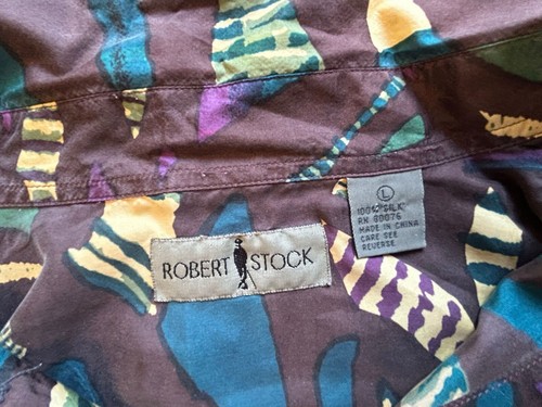 Robert Stock Geometrisches Button Down Hemd Mehrfarbig Seide Tasche Langarm L - Bild 3 von 10