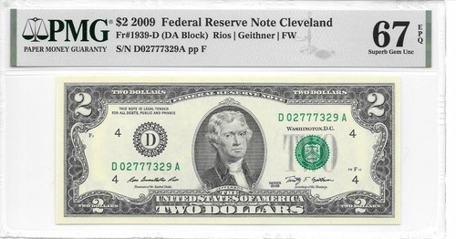 2009 CLEVELAND $2 FRN (DA Block) PMG 67 EPQ SUPERB GEM UNCIRCULATED (LUCKY 7's) - Picture 9 of 24