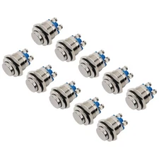 10 X 12V 16mm Metal Waterproof Push Button Momentary On Off  for HORN Start