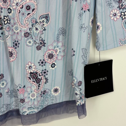 Ellen Tracy Womens Small 3/4 Sleeve Pajama Top Blue Purple Floral Paisley Mesh - Picture 4 of 8