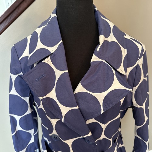 Larry Levine Large Women’s Costal Blue Dot Double Breasted Trench Coat Belted - Picture 6 of 7
