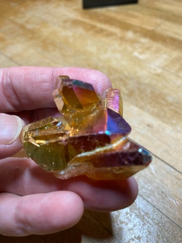Tangerine Sun Melon Aura Quartz Crystal Gemstone Cluster Points Specimen 003 - Picture 7 of 8