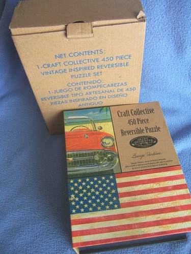 GIFT 450pc COLLECTOR PUZZLE vintage CAR reversible USA FLAG decorative BOX NEW - Picture 2 of 10