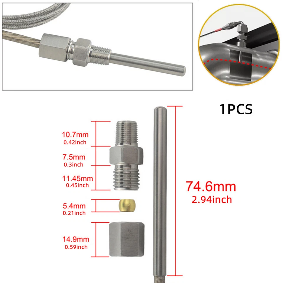 Car Auto Pyrometer Gauges Replacement Exhaust Gas Temperature Probe 1/8 NPT - Imagem 3 de 4