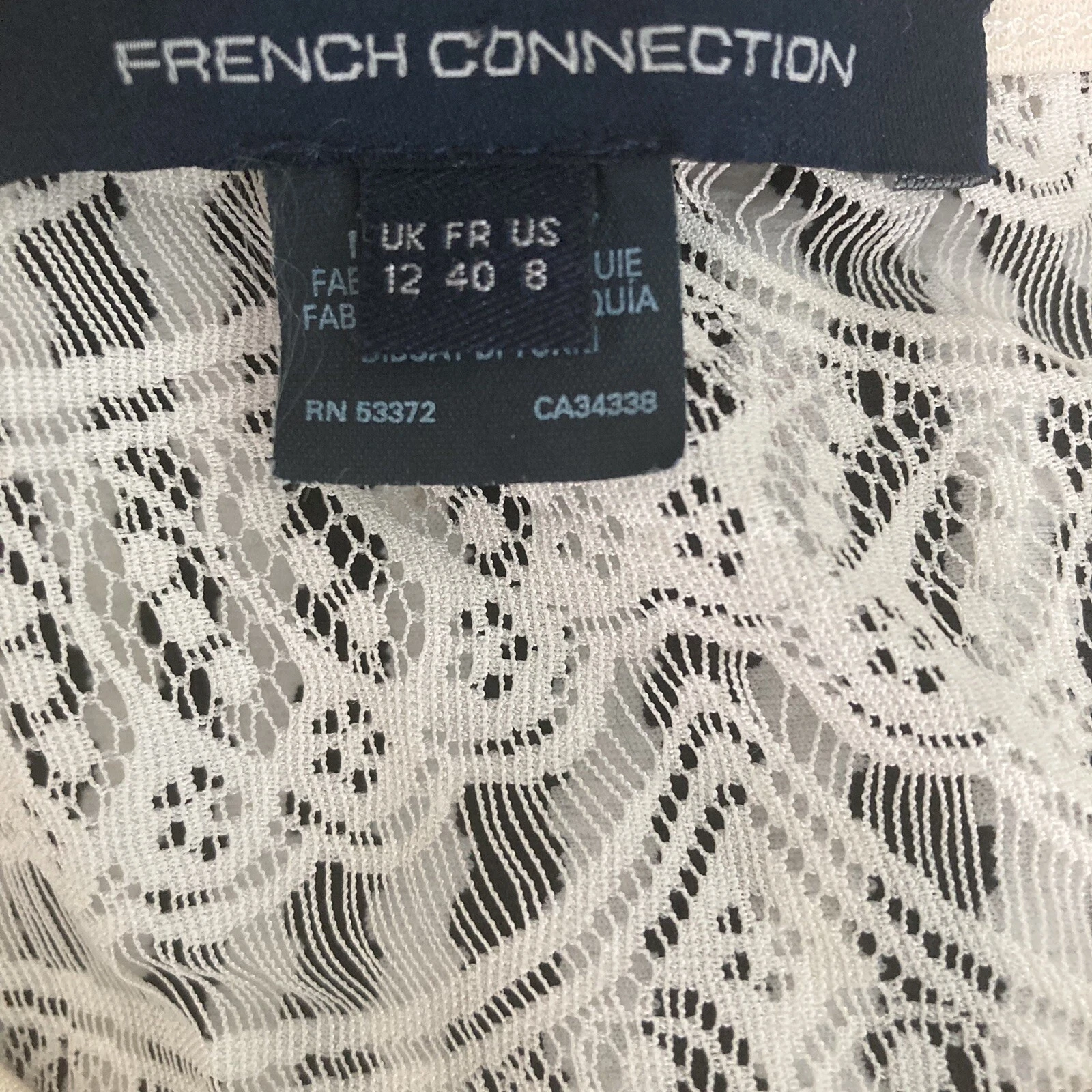 OFF WHITE Abito donna French Connection 8 pizzo schiena scoperta bianco lunghezza ginocchio elasticizzato