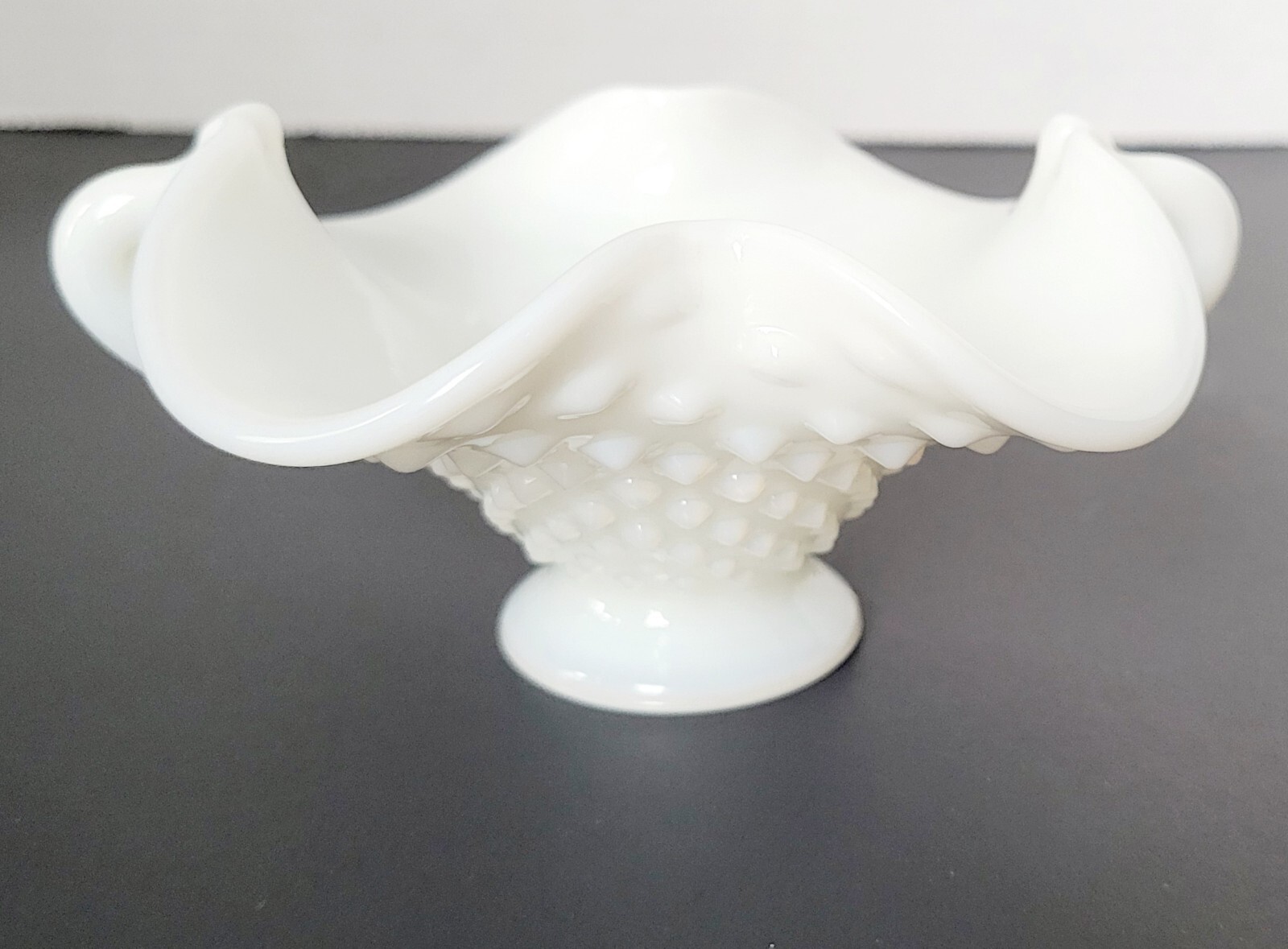 Vintage Fenton White Milk Glass Hobnail Candy Dish with Handle