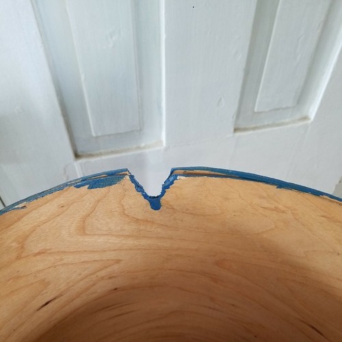 Vtg Round Bentwood Pantry Cheese Box Wood Handmade Table Painted Blue Storage - Picture 5 of 11
