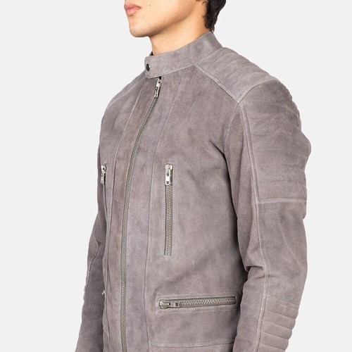 TOP BEST New Men's Gray Suede Jacket 100% Real Lambskin Causal Slim Fit Jacket - Picture 3 of 5
