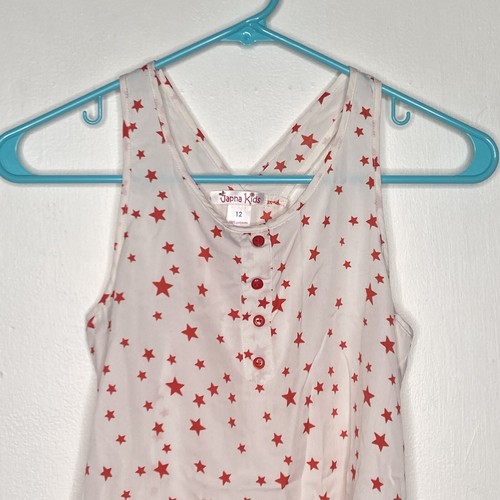 Japna Kids Tank Top Girls Size 12 Hi Lo Hem Ivory Red Sleeveless Stars Summer - Picture 2 of 4