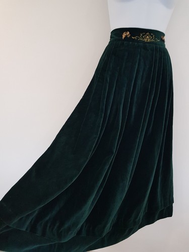 Vintage Skirt Green Velvet Long Pleated Size 16 Maxi Xmas Quality Luxury Retro - Picture 7 of 17